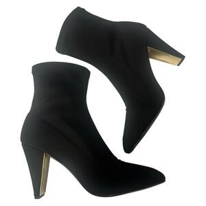 MARION PARKE Devon Boots Stretch Sock Cone Heel Ankle Booties Black Chic Size 11